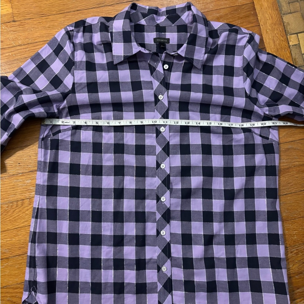 Talbots Purple Plaid Metallic Thread Button Down … - image 6